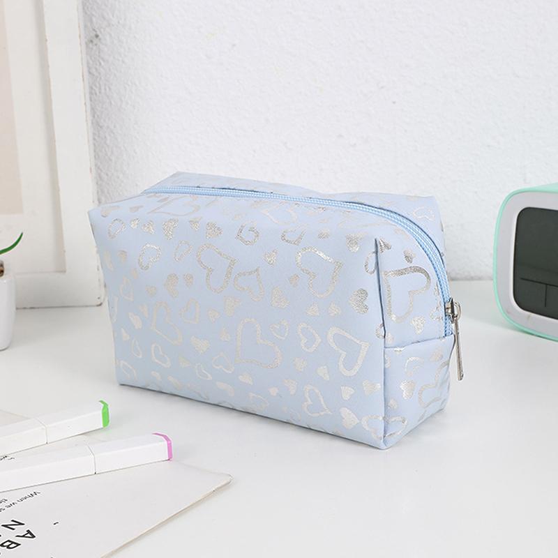 

Многофункциональная косметичка из искусственной кожи, портативная, большой вместимости, несессер с узором в виде сердечек, органайзер для туалетных принадлежностей, подарок