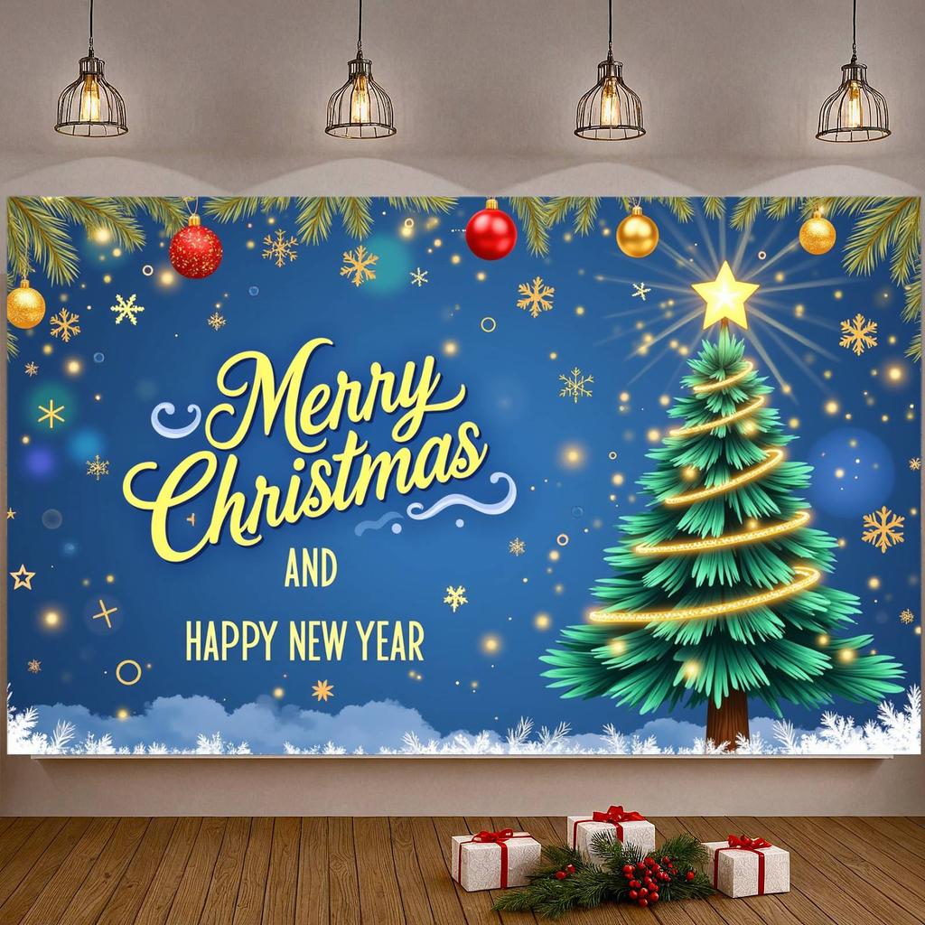 New Year Banner Winter Theme Christmas Decoration Banner Holiday Banner Blue Background For Festive Party Holiday Celebration