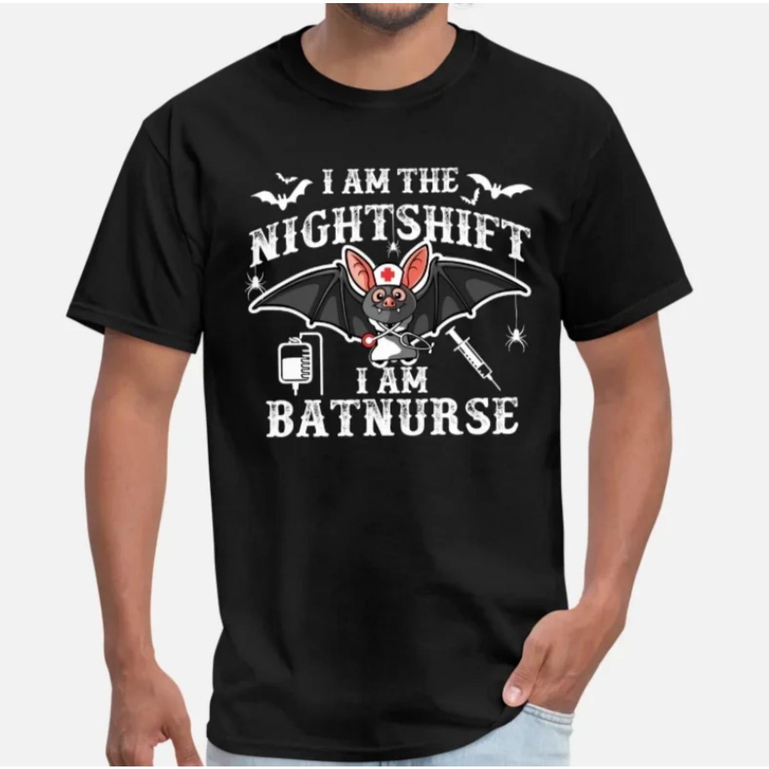 Nightshift Nurse Aka Batnurse Funny Cartoon Bat Halloween T Shirt S чёрный