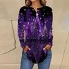 Women's Fashionable Loose-Fit Button-Down Collar Christmas Print Long-Sleeved Top