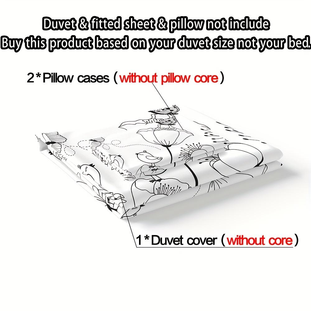 3Pcs Flower And Butterfly Duvet Cover Set (1 * Duvet Cover + 2 * Pillowcases, Core Not Included), Illustration Theme Printed