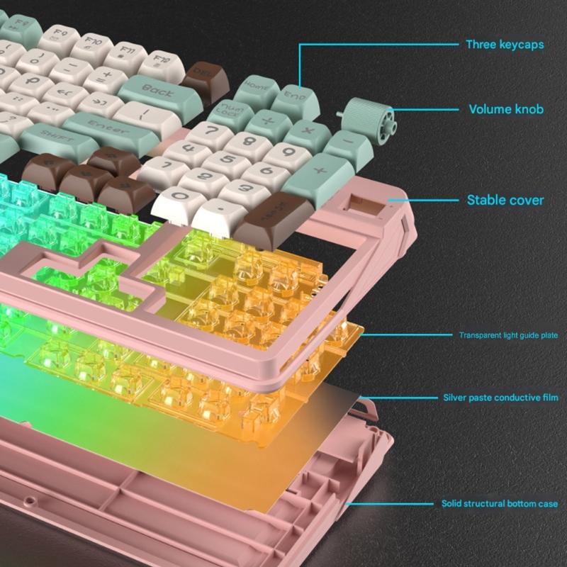 ABS Cord Computer Keyboards RGBs Lighting 97Key Compact Layout Volumes Control Knob For Gamers And Professionals