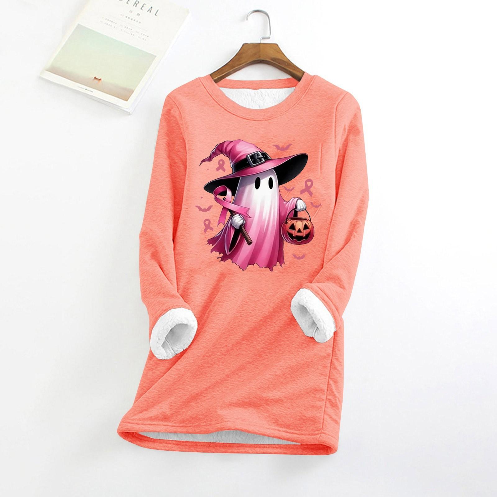 

Женский круглый вырез с принтом Хэллоуина, утолщенный плюшевый кашемировый теплый длинный топ XXXL