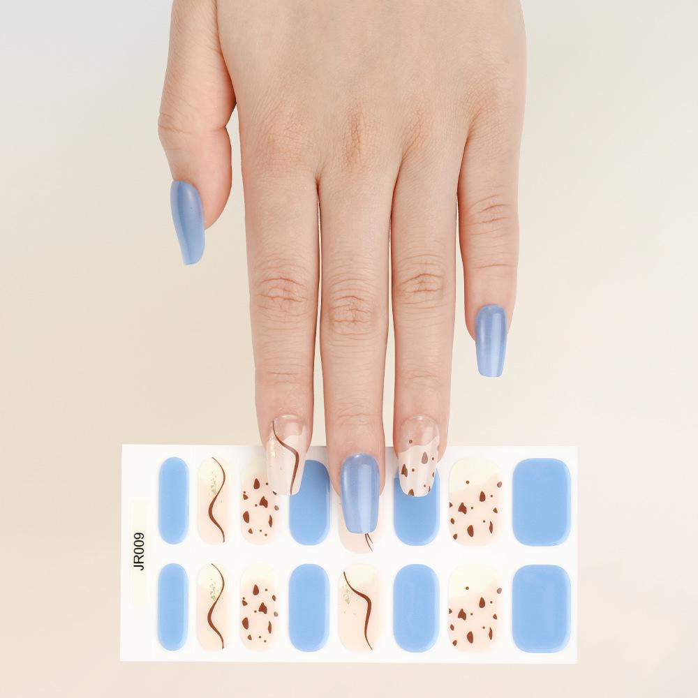 New Semi-Cured UV Gel Nail Stickers - 16 Finger Set with Light Therapy Curing Lamp for Full Nail Coverage