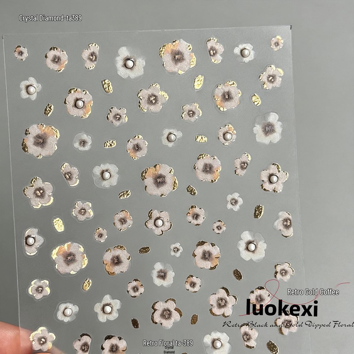 

2025 Retro Black & Gold Gradient Flower Nail Stickers - Thin, Tough, Irregular Decals, INS Style Hot Sellers