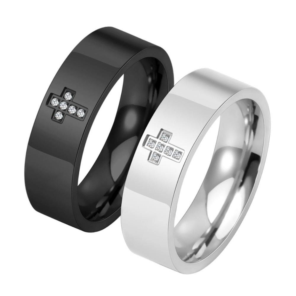 Inel Minimalist Neted în Cruce cu Diamante Strălucitoare Oțel Titan Casual Unisex Bijuterii de Mână