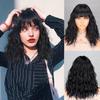 MISS WIG Parrucca ondulata corta di colore marrone naturale con frangia Fibra sintetica Lunghezza spalla Moda donna Cosplay Capelli da indossare ogni giorno