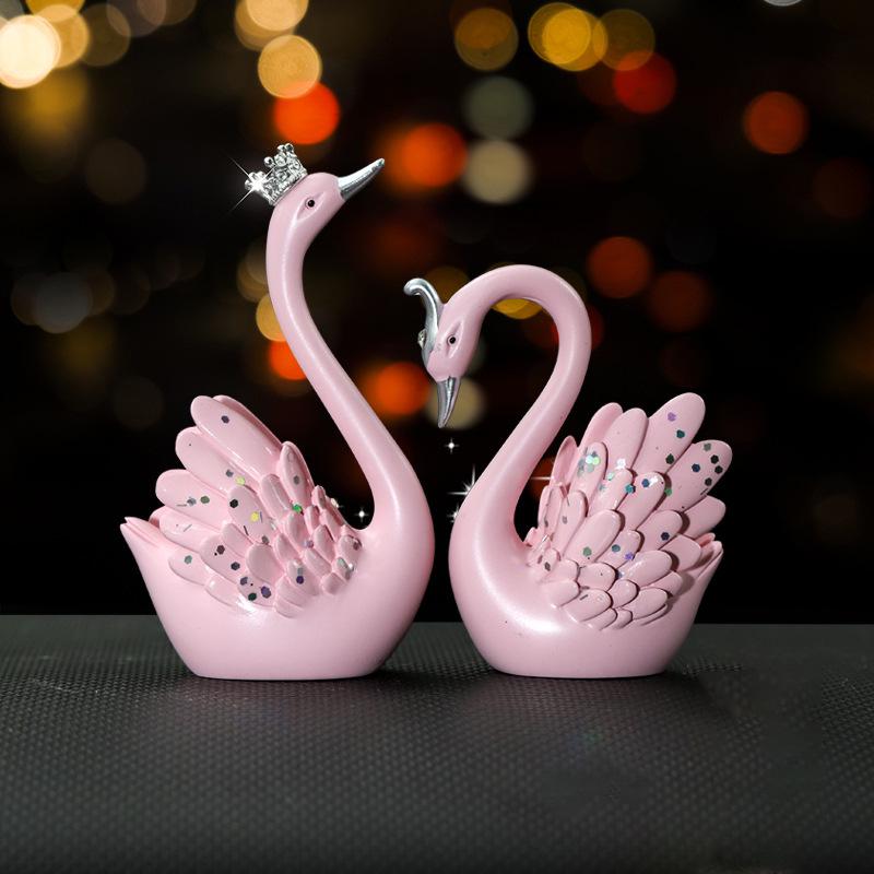 Swan Couple Rhinestone Perfume Ornament for Car Interior - Elegant Lady's Decoration