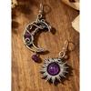 1 Pair Bohemian Star & Moon Purple Bead Earrings, Asymmetrical Sun & Moon Wrapped Design Earrings