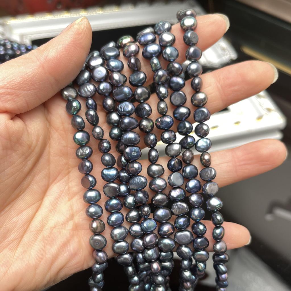 1String, Black Natural Freshwater Pearls, Handmade Nugget Pearl Beads for Jewelry Making DIY Crafts (Beads 6-7mm, 7-8mm, Length 36cm)