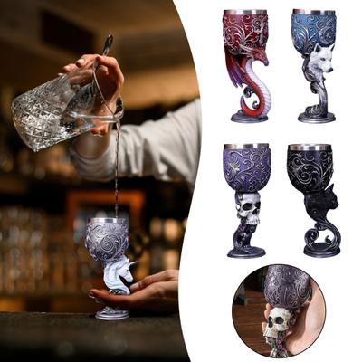 Dragon Wine Goblet Cat Chalice Cup Stainless Steel Resin Gothic Macabre Halloween Decorative Bar Whiskey Cocktail Drinking Glasses for Beer