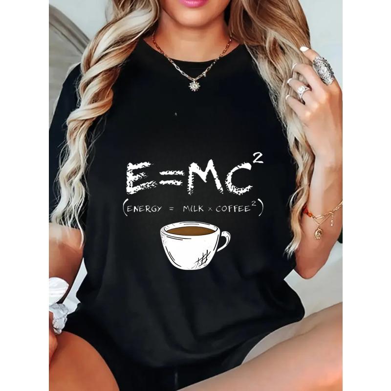 Black Oversized T Shirt With E Mc2 Coffee Formula Print And Cup Graphic For Casual Wear And Everyday Style