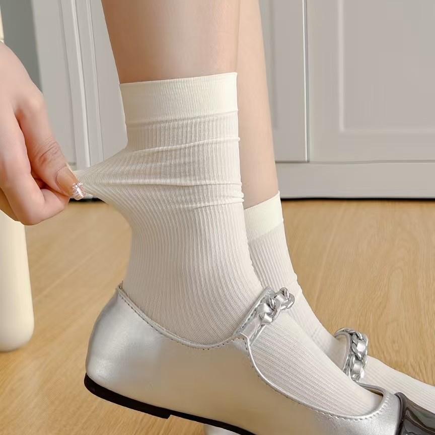 Black And White Socks Women'S Summer Velvet Pile Socks Thin Comfortable And Simple Mid-Leg Socks Ice Socks Solid Color Women'S Socks