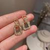Gold Diamond-studded Geometric Silver Needle Earrings