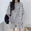 Women's Leopard Print Short Sleeve Top & Bermuda Shorts 2 Piece Tracksuit Plus Size Korean Casual Loungewear Set 2026 Summer Four Seasons Pajamas