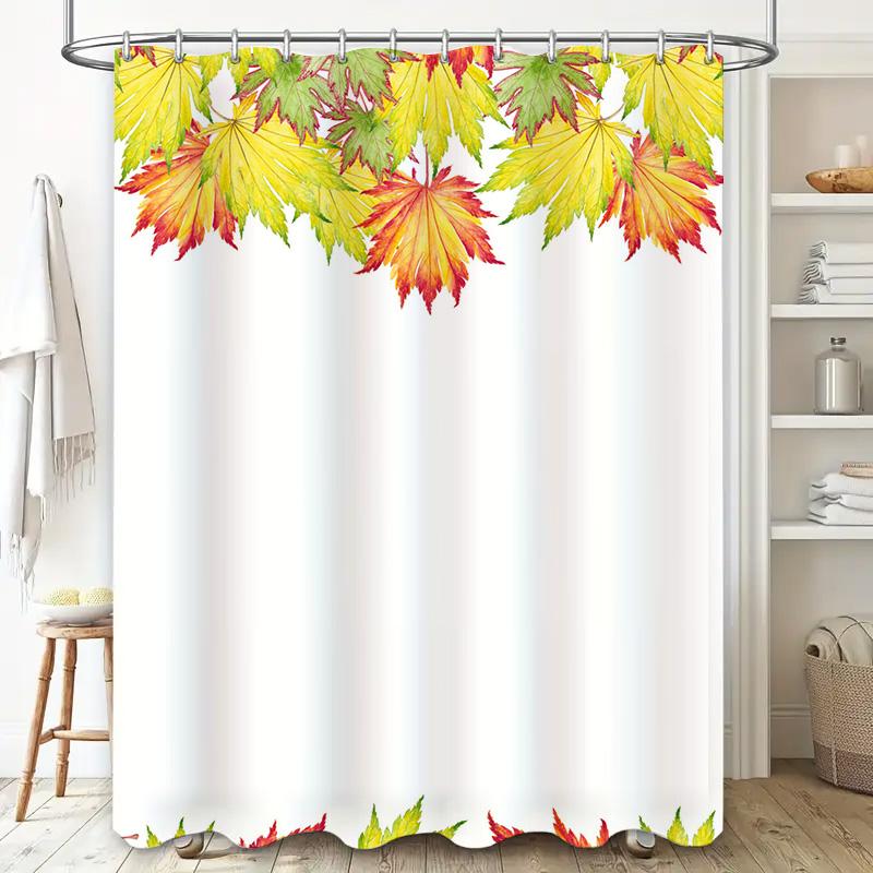 Luxury Autumn Maple Shower Curtain Set White Bath Decor with Red Yellow Leaves Pattern Watercolor Art for Bathroom Windows Size: