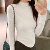 Half Turtleneck Solid Color Fleece Pleated Bottoming Shirt for Women Autumn and Winter New Slim Fit Waist Long-sleeved T-shirt Inside
