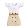 Girls' Suit Summer Children's Cardigan Top Solid Color A-line Skirt with Belt