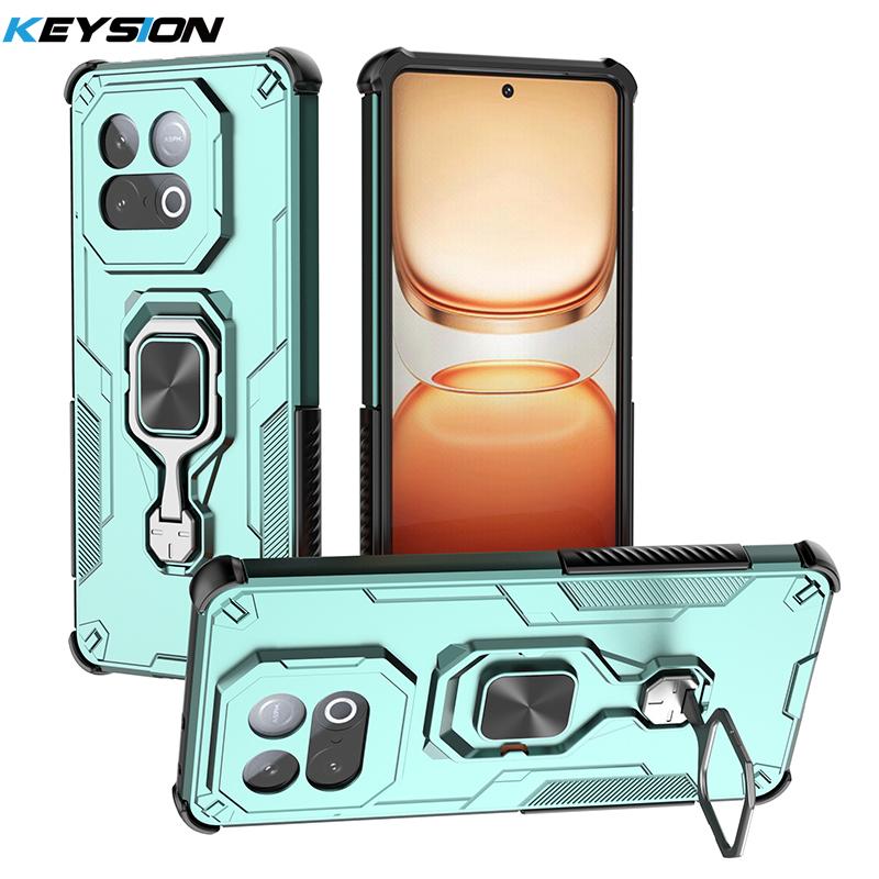 

KEYSION Shockproof Armor Case for IQOO Z10 Turbo 5G Silicone+PC Upright Metal Live Ring Stand Phone Cover for IQOO Z10 Turbo Pro for IQOO Z10 Turbo Pro зелёный
