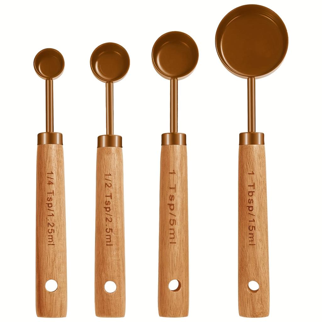 Multiple colors available Stainless steel measuring cup and spoon set with wooden handle Metric and American wooden handles High-quality