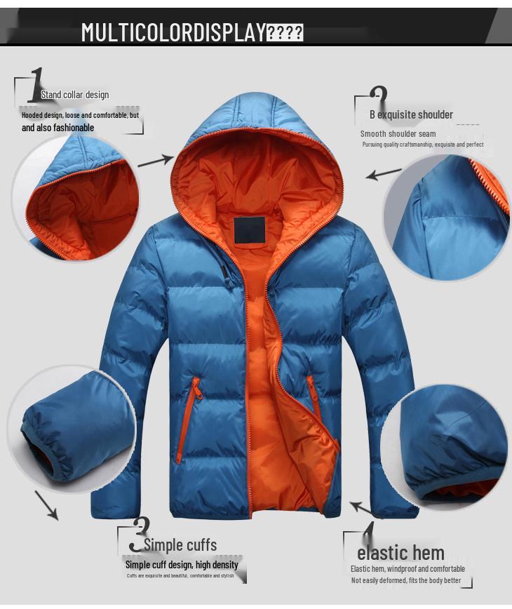 Klassischer Herren Slim Baumwollmantel mit Kapuze und Reißverschluss in Bonbonfarben