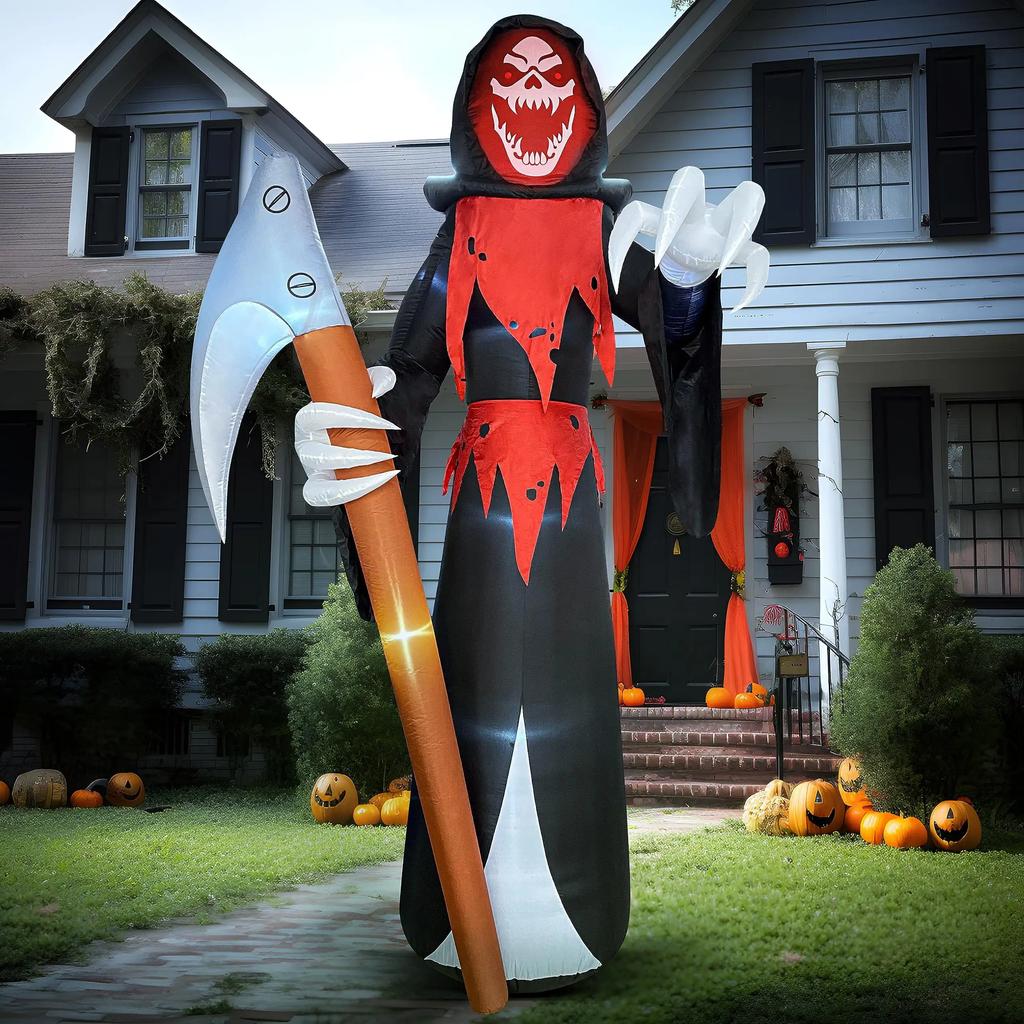 Joyfy 12 FT Halloween Giant Grim Reaper Inflatable with Built-in LEDs Grim Reaper with Scythe for Halloween Decorations Outdoor
