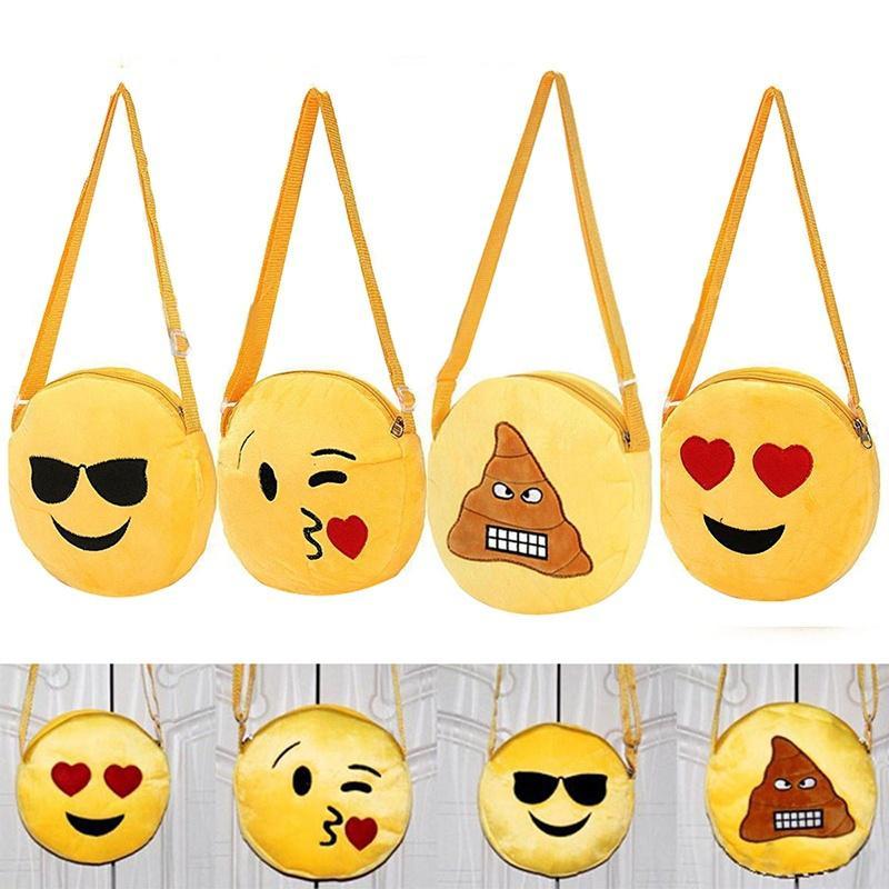 Cute Kids Mini Emoji Coin Purse Case Funny Plush Bag Shoulder Strap Rucksack