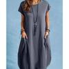 2022 Spring Summer Women Loose Casual Dress European American Style Solid Color Pocket Cotton Linen Fabric