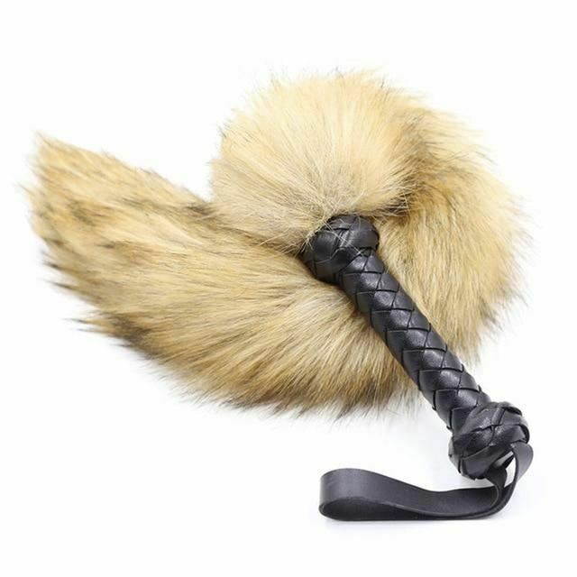 62Cm Fur Spanking Flogger Tail Sex Whip   Fetish Kink Floggers