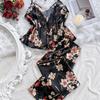 European & American Silk Print Women's Pajama Set: Camisole Dress & Long Pants