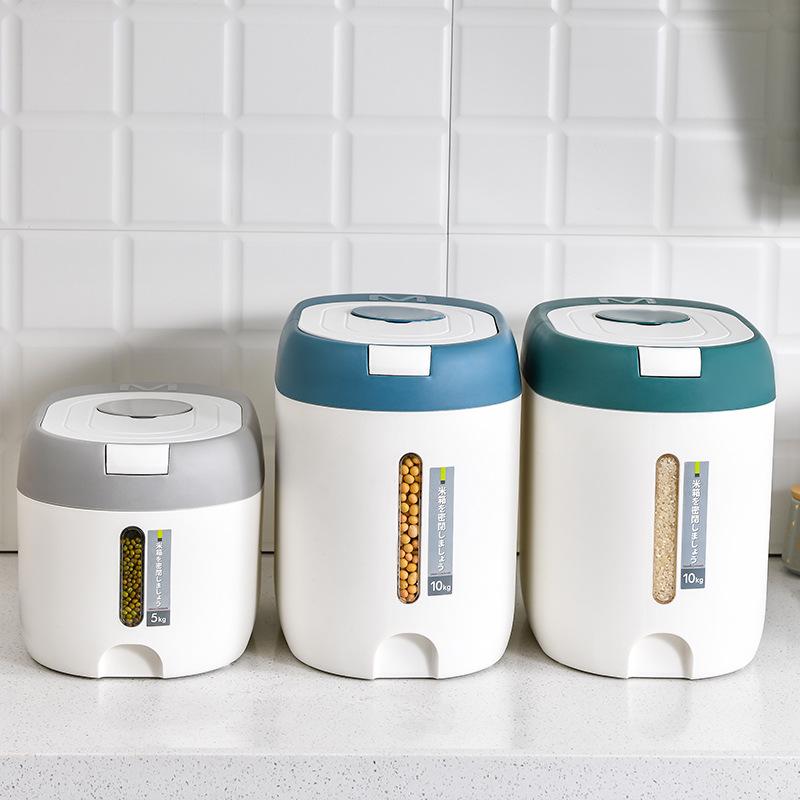 Insect-Proof & Moisture-Proof Rice Storage Bucket, 20 Jin Capacity, with Visible Measurement & Sealed Grains Features.