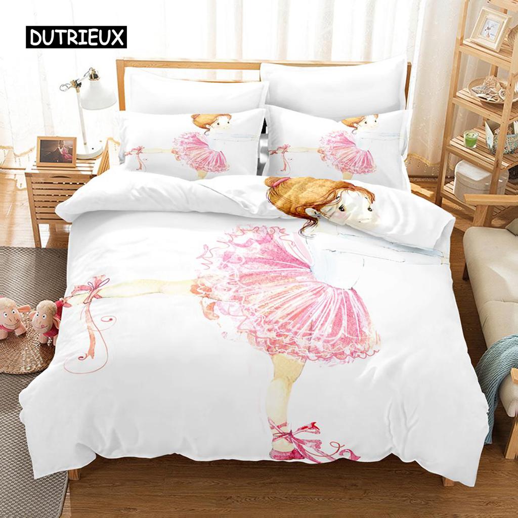 Ballet Girl Duvet Cover Set Purple Tutu Dancer Eiffel Tower Bedding Set for Kids Girls King Size Soft Polyester Comforter Cover