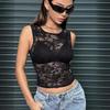 Frühling und Sommer Damen Elegant Einlagig Spitze Ärmellos Slim Tanktop