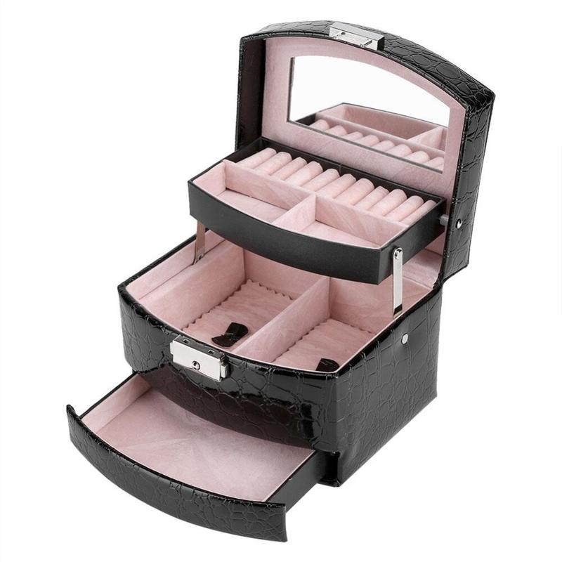 Three Layer Multilayer Automatic Leather Jewelry Box Women s Storage Box Earring Ring Casket Cosmetic Organizer | Storage Cases and Containers