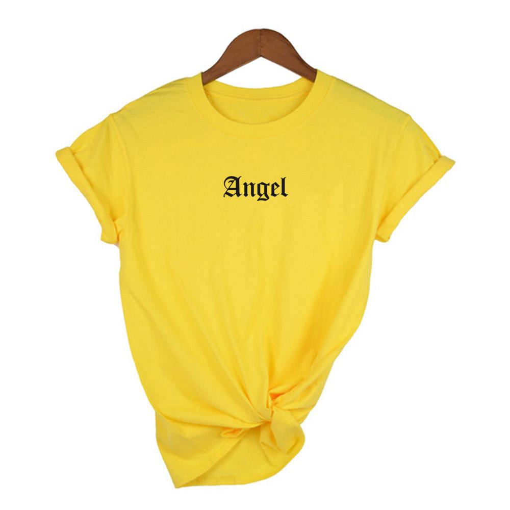 Angel Small Letter Print Vintage T Shirts For Women Graphic Tees Short Sleeve Casual Kawaii Camisas