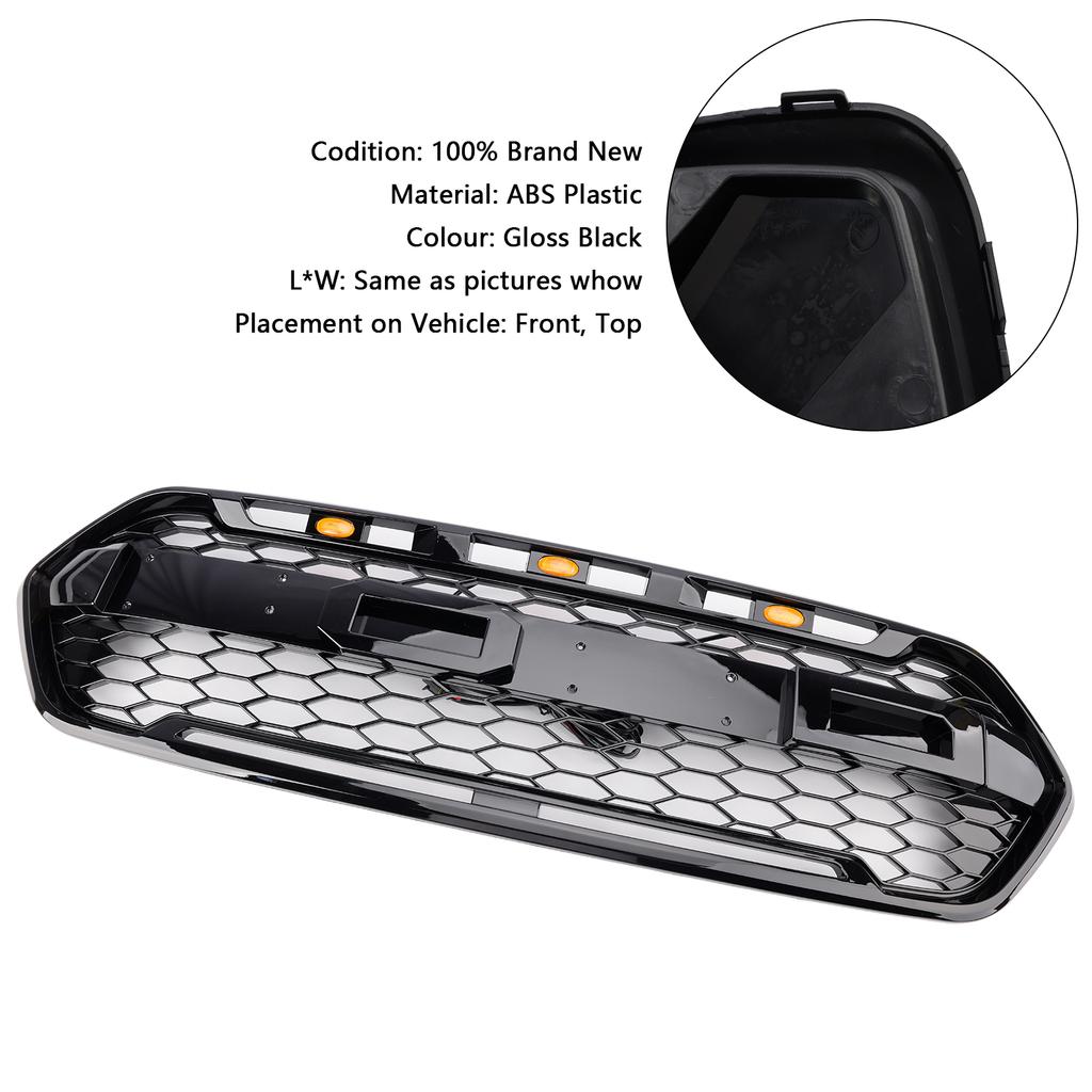 Griglia Paraurti Anteriore Nera Lucida Adatta Ford Transit Custom Trail 2018-2023 Con 3 LED
