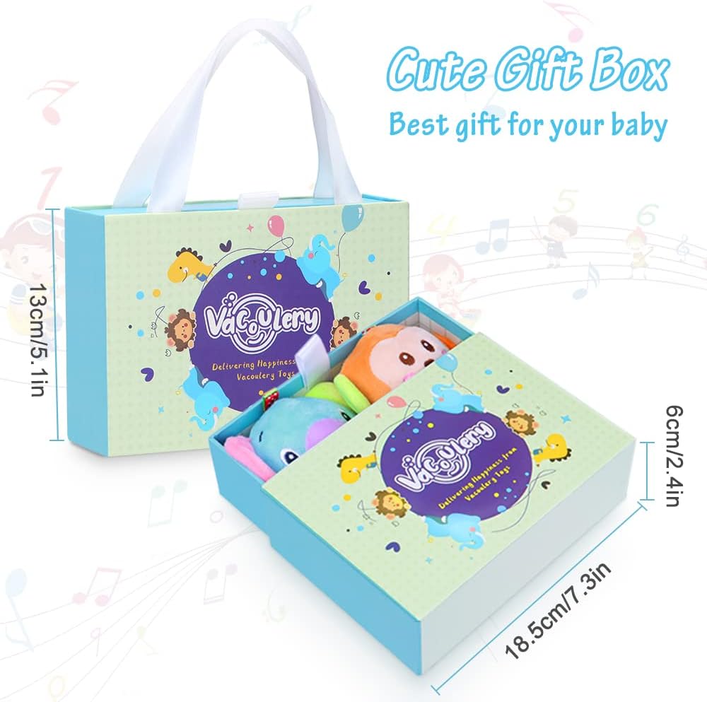 2 Stück Greifling zum Rasseln, Babyrasseln-Spielzeug, Cartoon-Tierrassel, weicher Stoff mit Glöckchen, sensorisches Spielzeug, entwicklungsförderndes Plüschspielzeug für Kinder