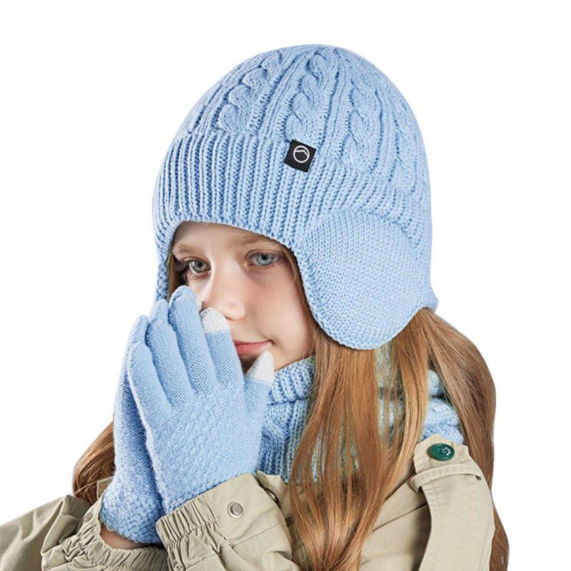 Kids Winter Knitted Warm Hat Scarf Gloves 3pcs Sets