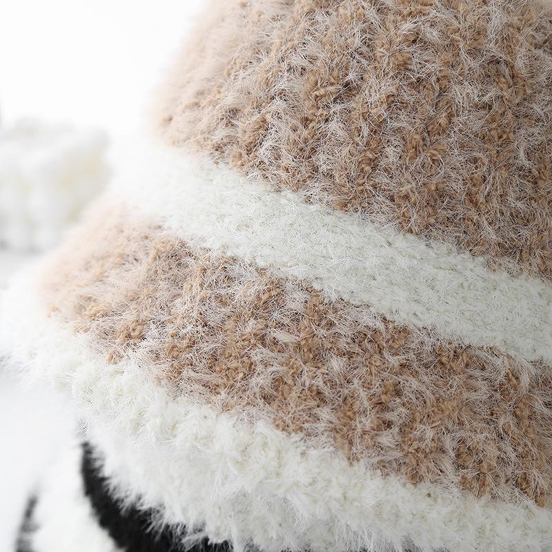 Autumn and Winter Knitted Warm Ear Protection Women's Simple Bucket Hat Cold-proof Plush Hat