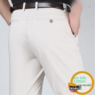 Perky Kangaroo High-Waist Ice Silk Cotton Casual Pants for Middle-aged and Elderly Men