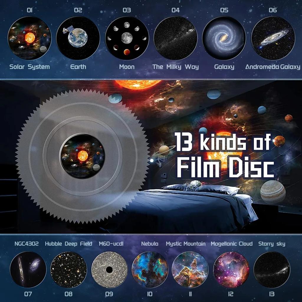Projektor Gwiazd 13 w 1, Lampka Nocna Projektor Galaktyki Projektor Gwiaździstego Nieba Obrót 360° Lampa Planetarium Do Dekoracji Sypialni Dziecięcej