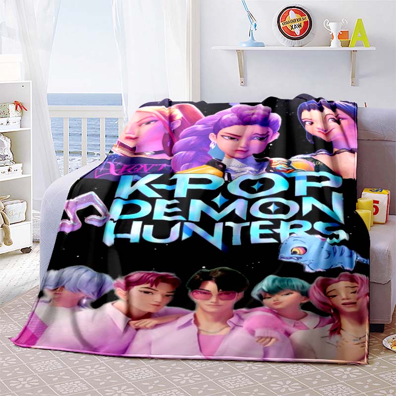 K-Pop-Demon-Hunters Blanket Hot Anime Flannel Blanket Fan Gift Suitable for Home Leisure Camping Travel Multifunctional Blanket1