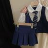 Summer Preppy Style Children Outfits Kids Clothes Set Teenage Girls School Uniform Short Sleeve Shirt+Skirt Two Piece Suit