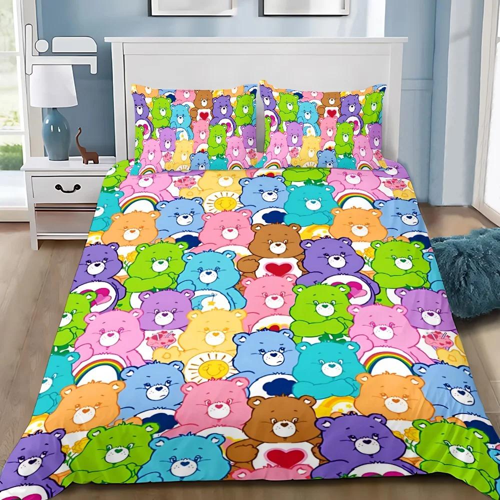 Cute Care Bears Duvet Cover Pillowcase Bedding Set Adult Boy Girl Bedroom Decoration Children Gift Single Double Large Size