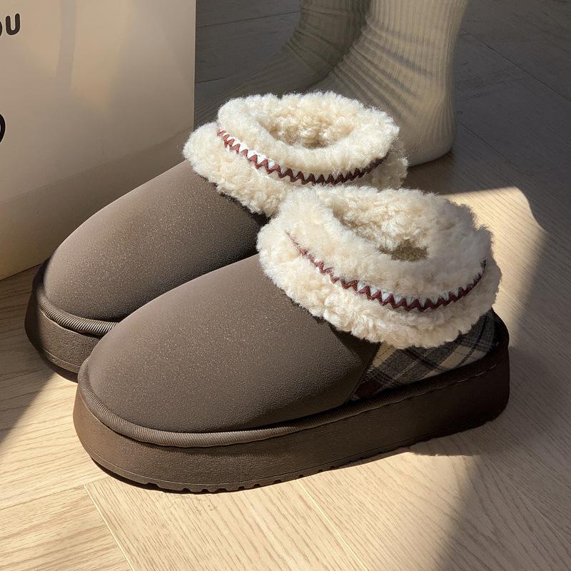 New Thick-soled Heightening Medium-top Wool Cotton Shoes Autumn and Winter Home Velvet Warm and Non-slip Commuting Snow Cotton Shoes