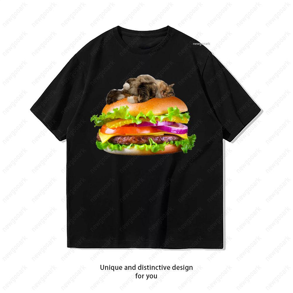

Funny Hamburger Space Cat TShirt Women Unisex Casual Cotton Printed T Shirts Creative Streetwear Camisetas Tops Tee Shortsleev 3XL