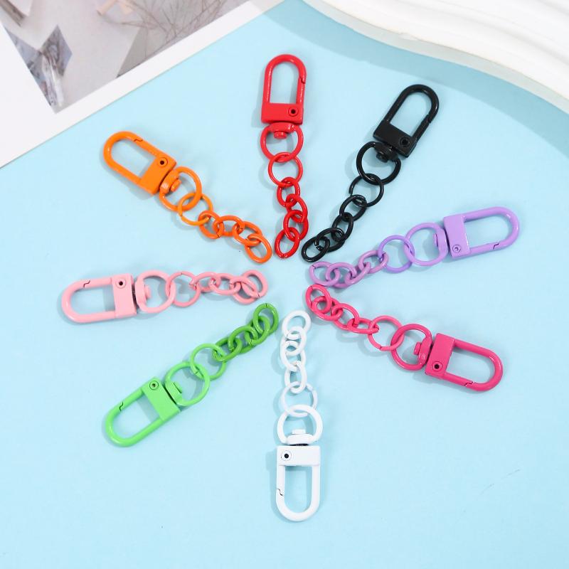 10Pcs Lobster Clasp Spring Buckle With Chains Colored Keychains For Diy Jewelry Making Key Ring Hooks Bags Buckle