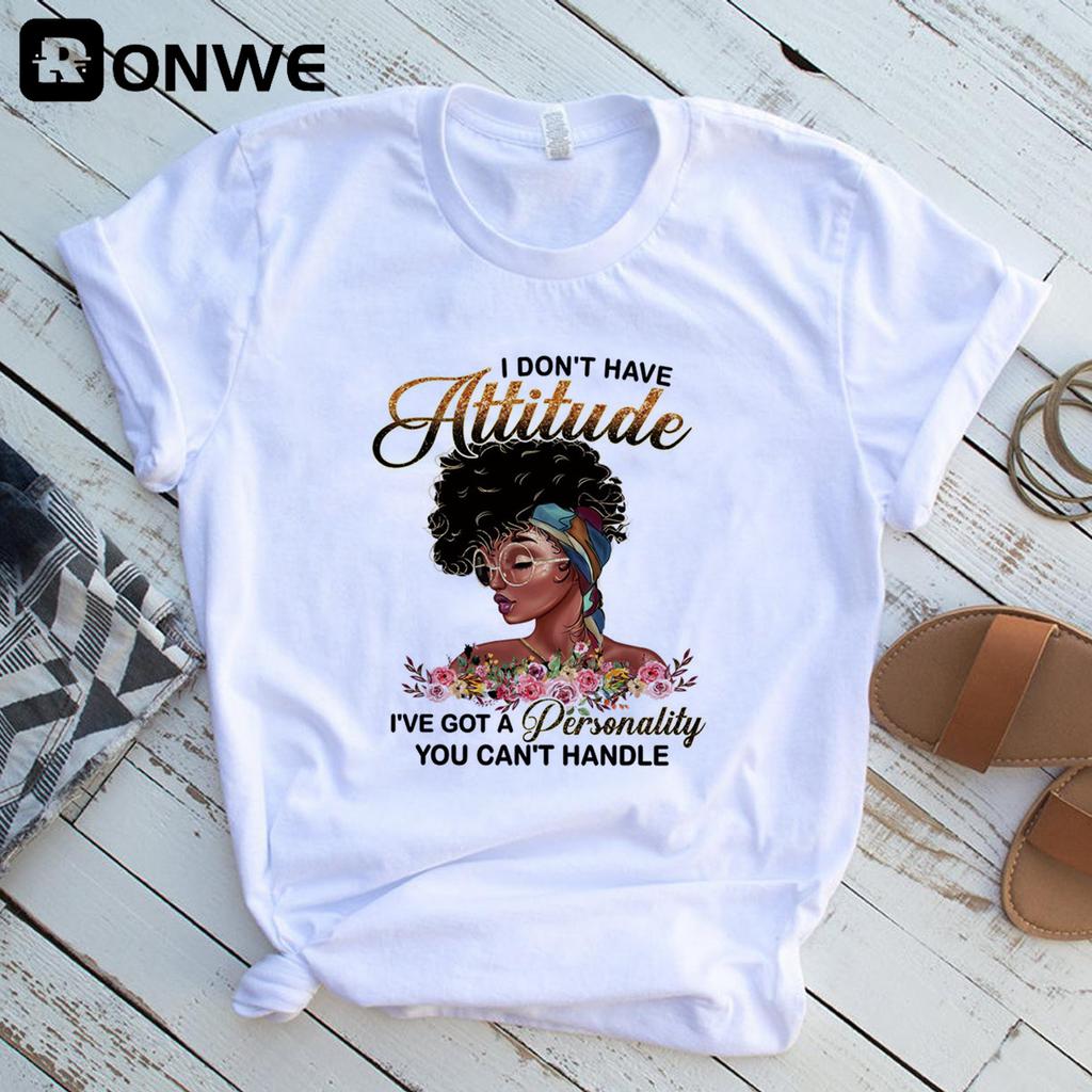 Women Black Queen White Print T Shirt Girl Harajuku 90S Clothes Female Summer Tops Tee Drop