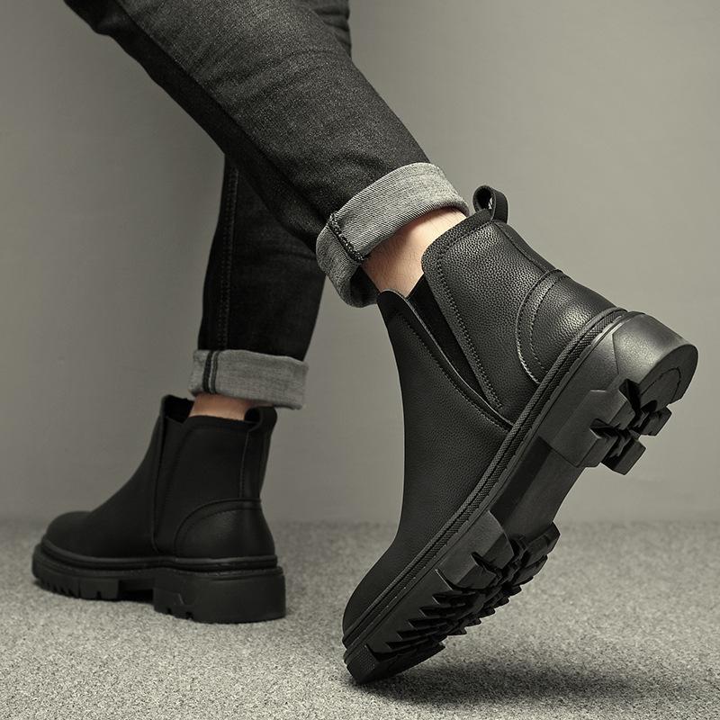Handschuhstiefel trendige Herrenschuhe mittelhoch rein schwarz Herren High-Top Lederschuhe höhenverstärkende Chelsea Boots Herren Kurzstiefel Lederstiefel