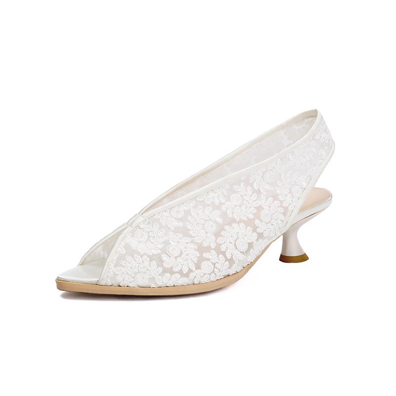 

Meotina Женские босоножки с открытым носком на тонком высоком каблуке с вышивкой, лаконичный дизайн, женская модная повседневная обувь, летний розовый цвет 46 35 белый